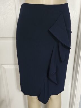 J. Crew Navy Pencil Skirt with Side Ruffle